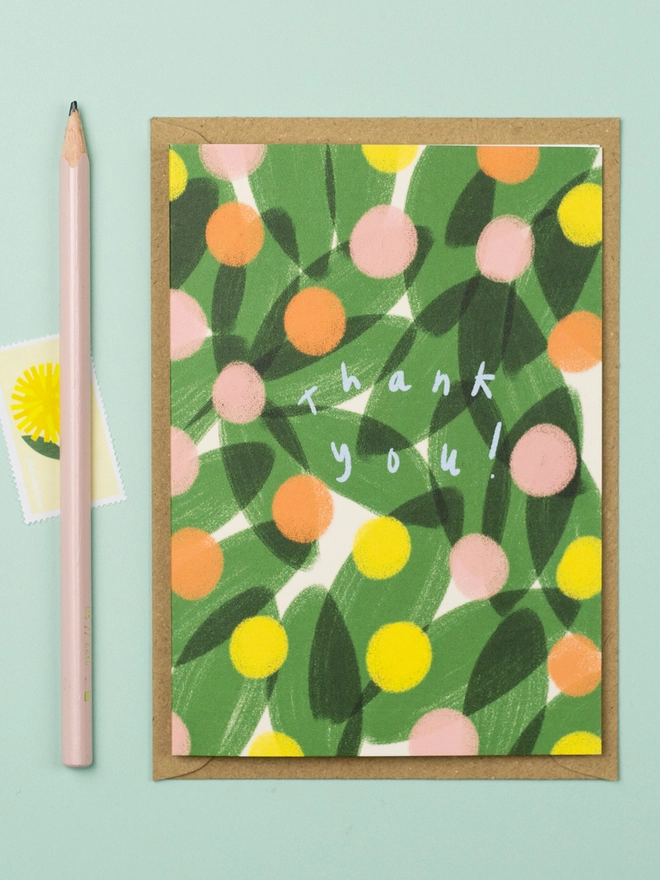 'Thank You' spots and leaves Greeting card