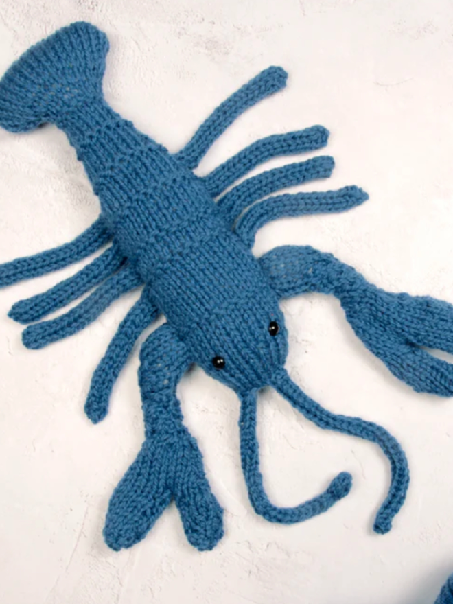 Lobster Knit Kit. A lobster in blue.