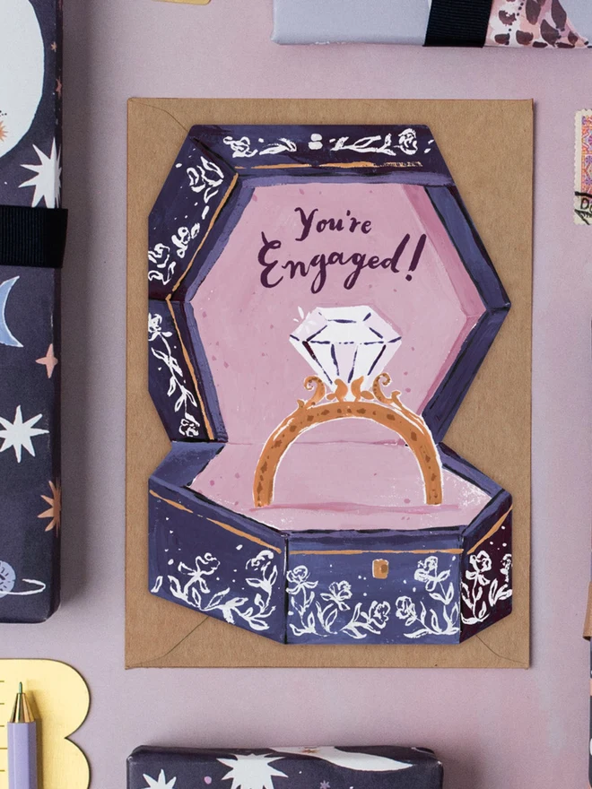 Engagement Ring Box Card styled with other Sister Paper Co greeting cards