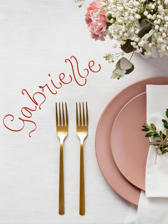 valentine personalised name stickers for a table cloth