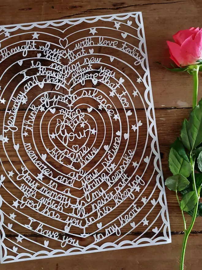 Personalised Lyrics Or Love Note Paper Cut