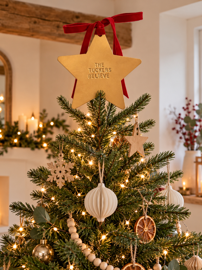 Hand stamped leather tree topper