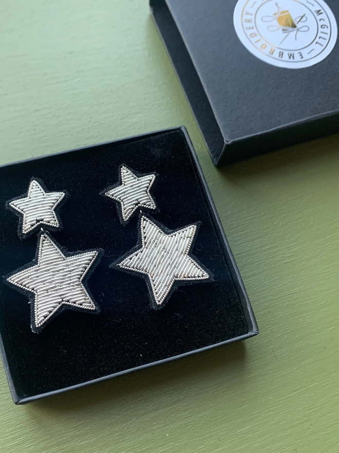 Embroidered Star Earrings - Silver