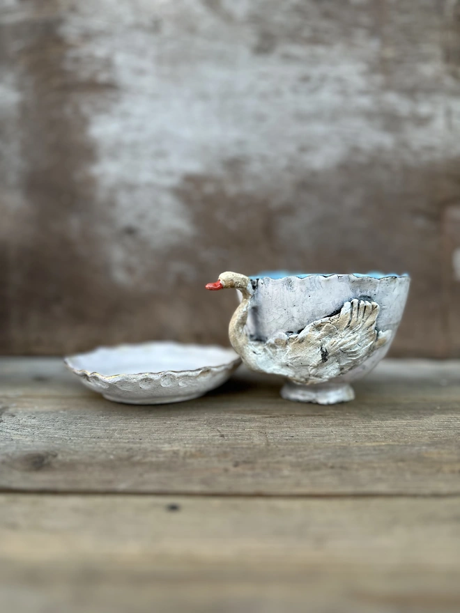 Rustic Swan Cup and Saucer with gold essence