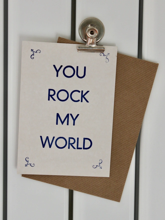 You Rock My World Letterpress postcard alternative