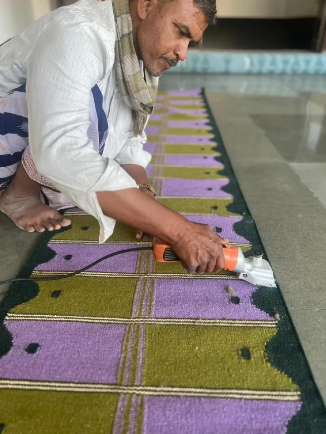 Trimming Green and Purple Flatweave Runner Rug