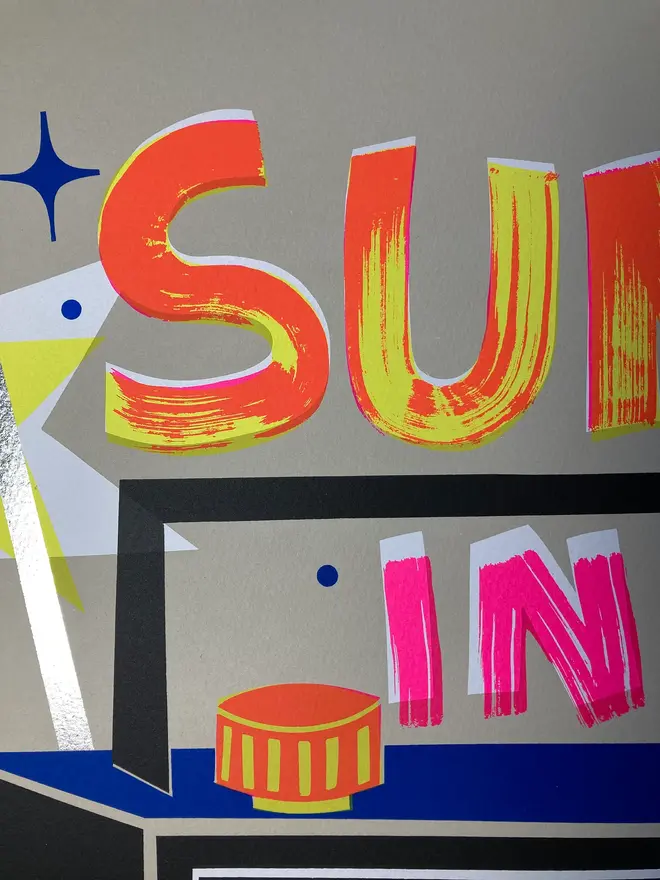 'Sunshine In Stereo' Screenprint, a colourful stereo screenprint. 