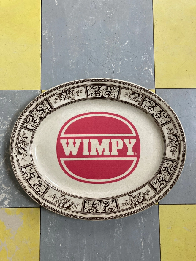 Wimpy, china, serving dish, large plate, vintage plate, vintage platter, vintage, vintage wimpy plate, vintage wimpy serving dish, handprinted