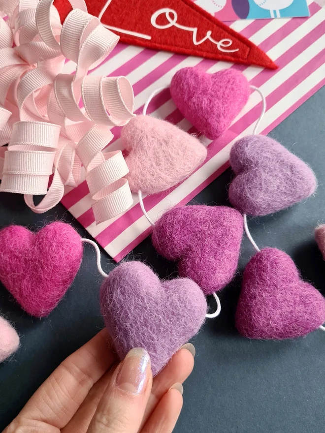 Pink Felt Heart Garland  