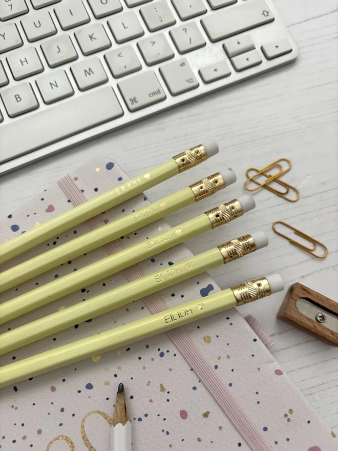 Personalised Pastel Yellow Colour HB Pencils 