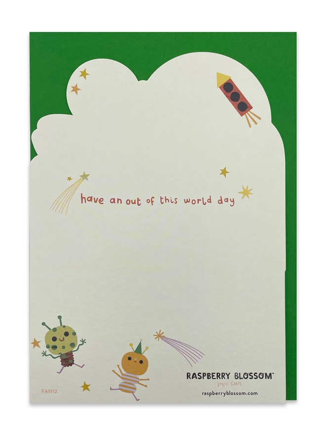 The reverse of the card has a ‘Have an out of this world day’ caption with a large space for your own joyful birthday message