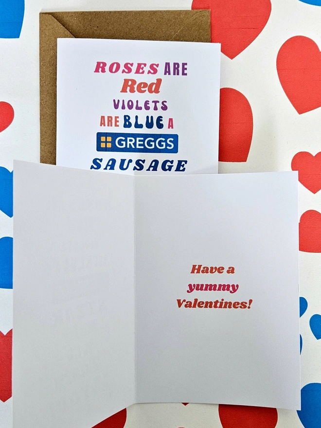 A photograph of the inside of a white card with a message that says have a yummy valentines!