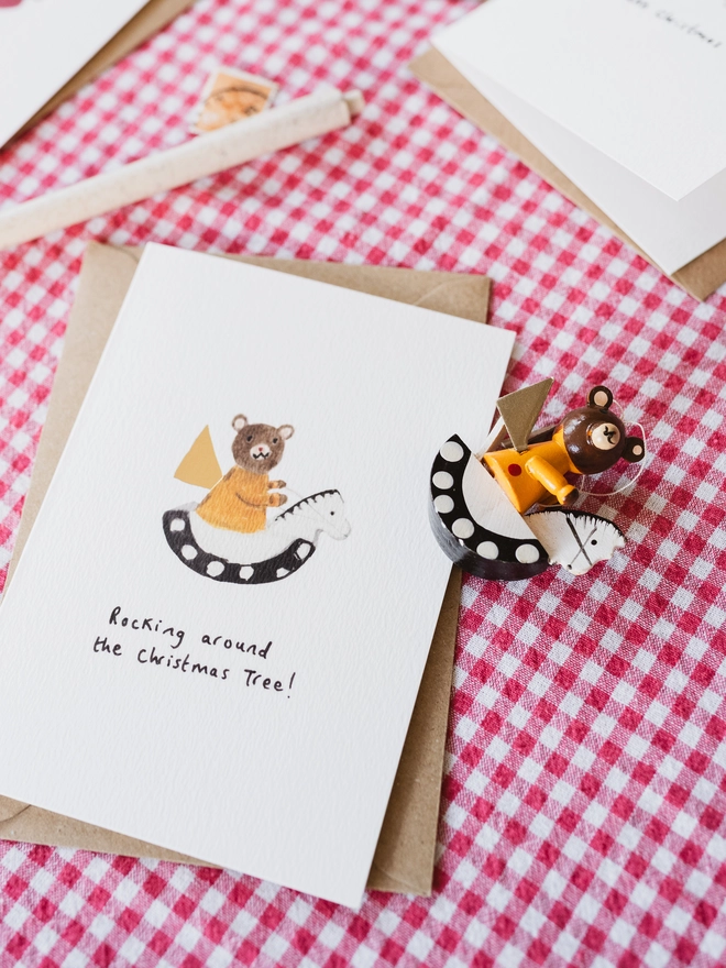 Rocking Horse Bear Christmas Card 