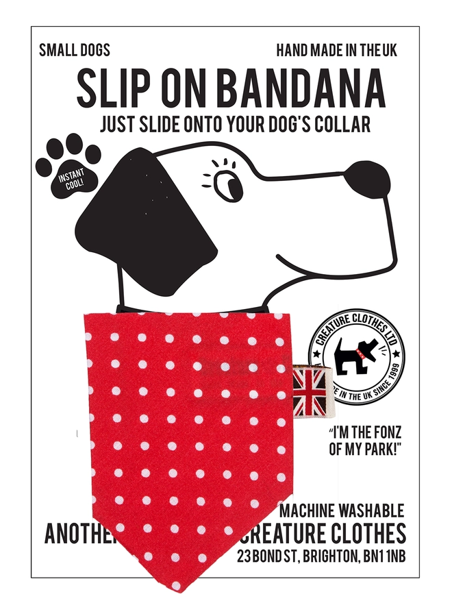 Small Slip on Dog Bandana - red polkadot