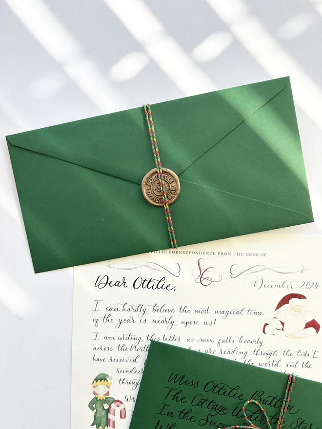 Father Christmas / Santa Letter with Twine and Gold North Pole Wax Seal 