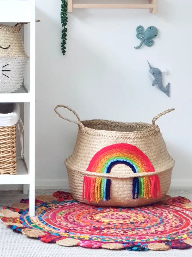 Rainbow Tassel Belly Basket