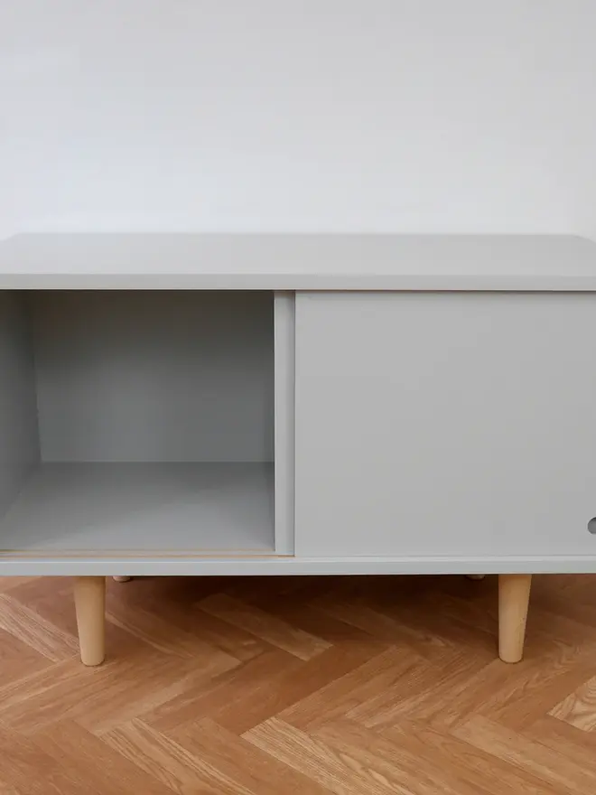 Mid Century Light Grey Record Cabinet 