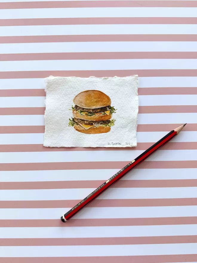 Big Mac burger original gouache painting
