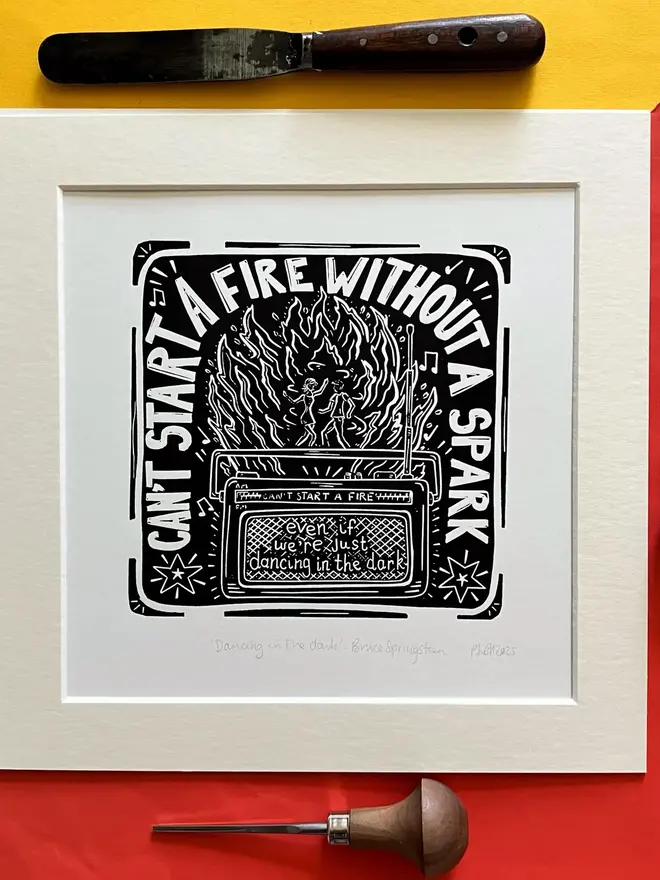 bruce springsteen dancing in the dark lino print