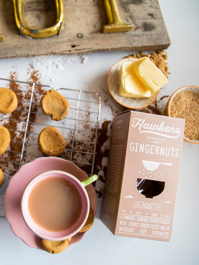 artisan ginger nut biscuits with packaging