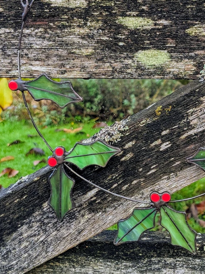 Stained Glass Holly Wreath