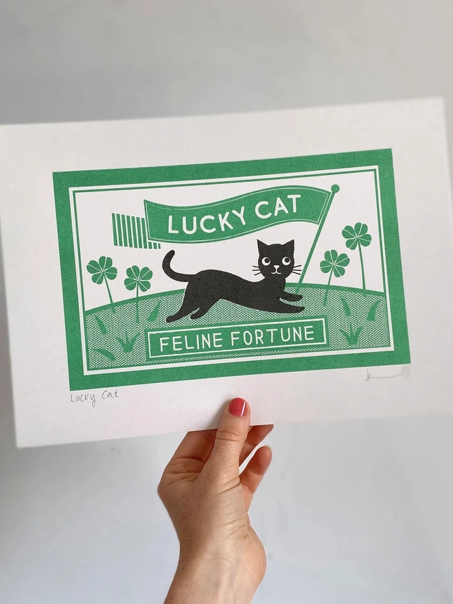 'Lucky Cat' Risograph Print