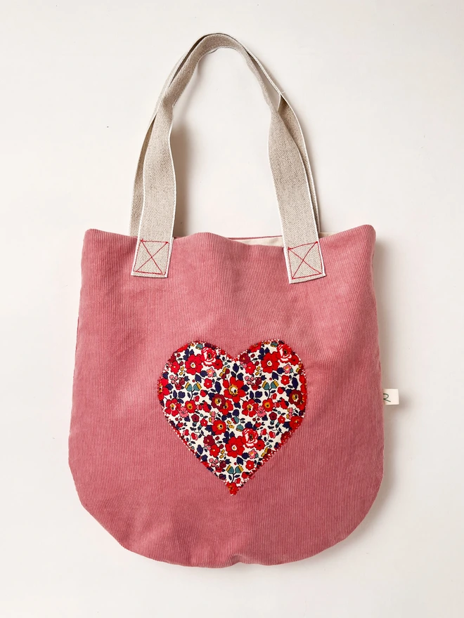 Corduroy Heart Bag for Kids with Liberty Fabric Heart