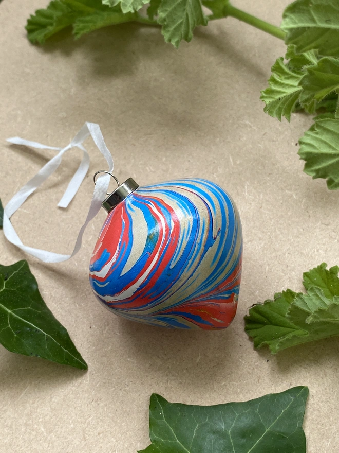 Hand-marbled ceramic bauble