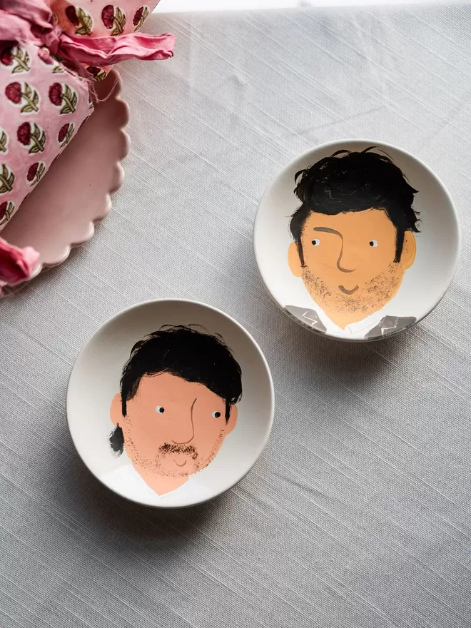 His & His 'Pair Of Plates' Hand Painted Love Portraits