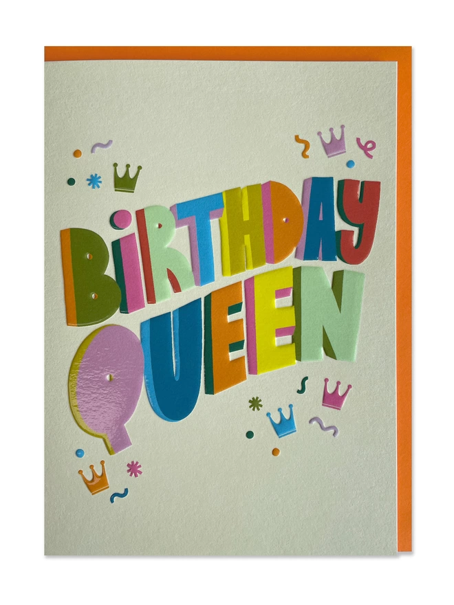 A birthday card with a beautifully curated colour palette and playful type with a ‘Birthday Queen’ message. Spot UV and Embossed finish highlight the wonderful colours and give it a luxe tactile feel.