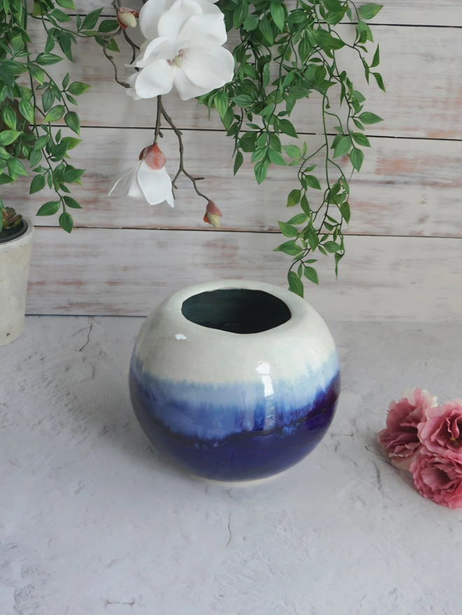 Globe vase, large vase, round vase, flower vase, vase gift, ceramic vase, blue vase, Jenny Hopps Pottery