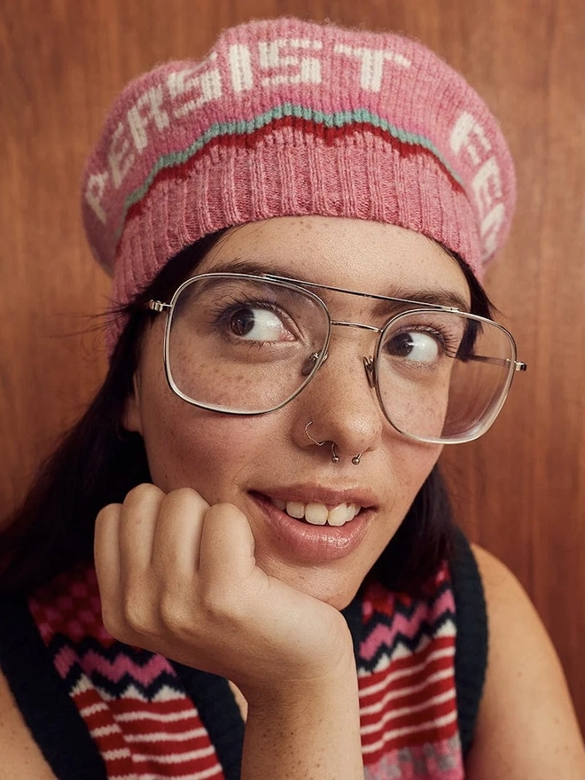 "Resist, Persist, Feminist" Patchwork Beret