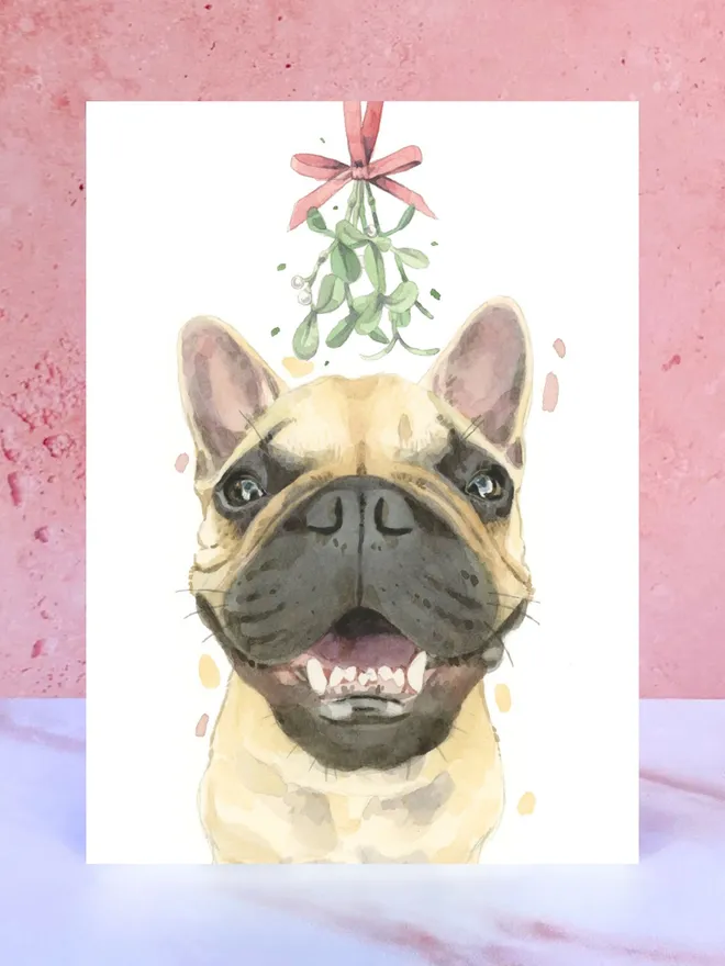 french bulldog mistletoe christmas card