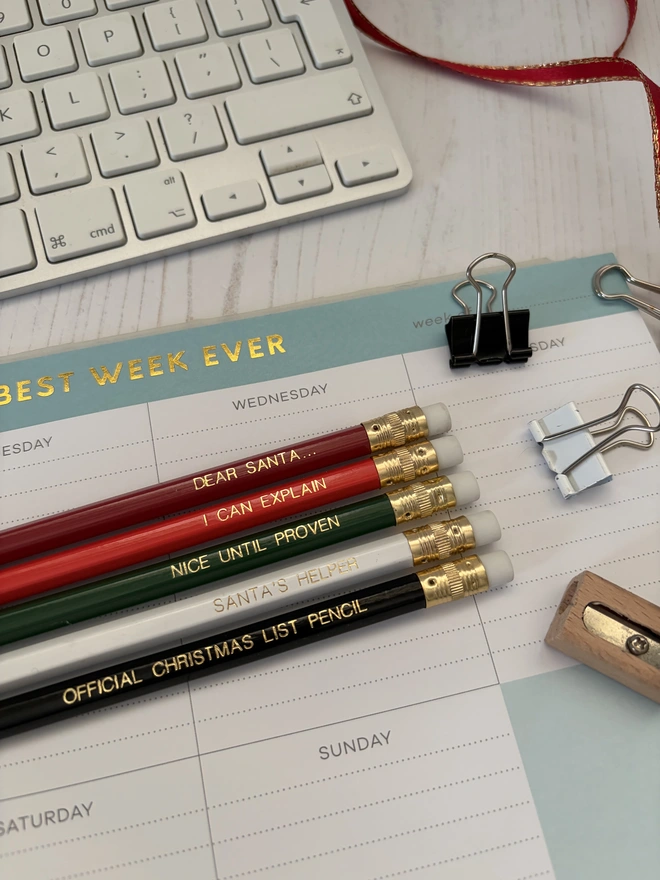 Santa's Christmas Hand-Stamped HB Pencil Set (Set of 5)