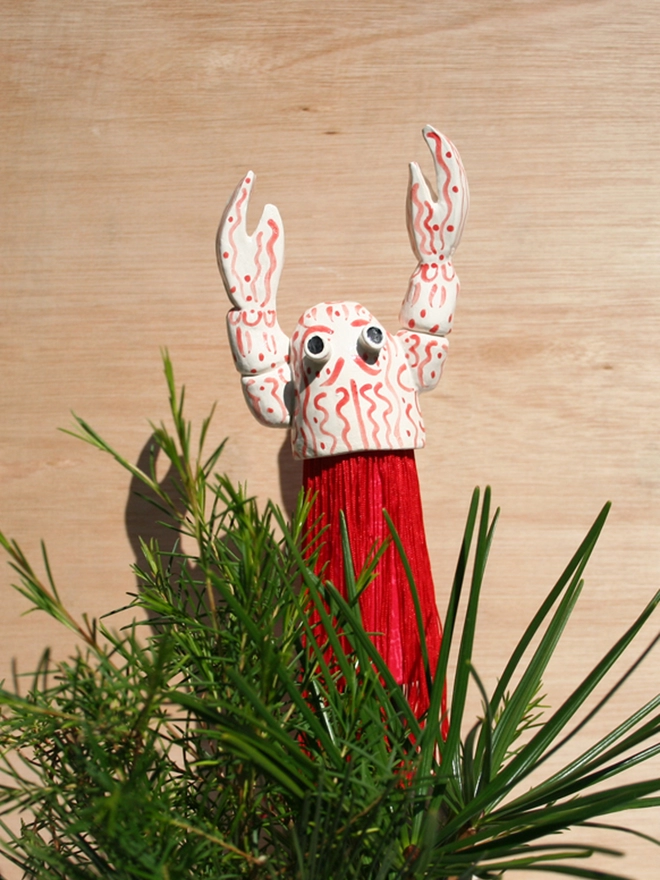 handmade ceramic lobster christmas tree topper deco