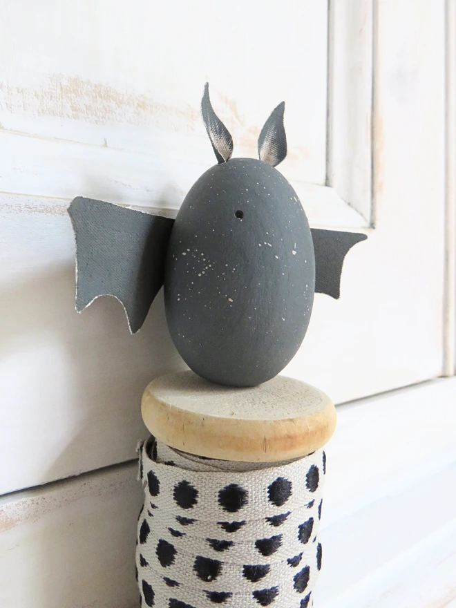 hand painted wooden bat decoration with painted cotton ears and wings
