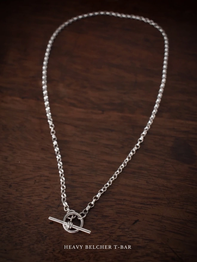 Heavy Belcher Sterling Silver T-Bar Necklace Chain