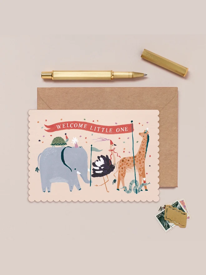Parade New Baby Card by Sister Paper Co with a kraft envelope