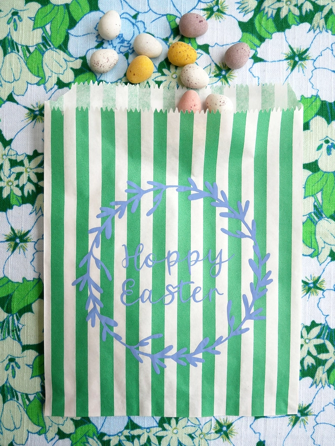 Green striped Easter candy bag