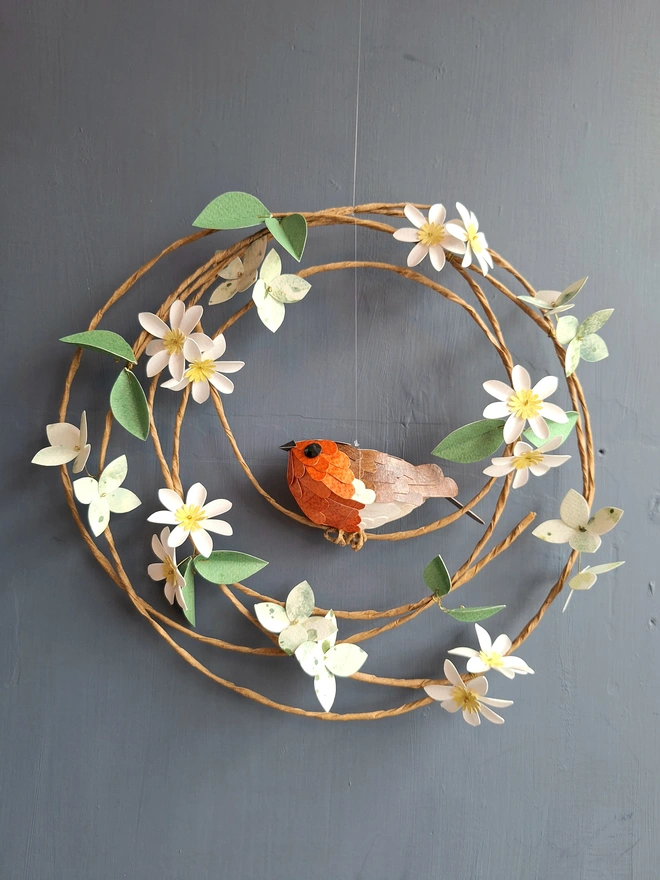Robin on a floral wreath 5