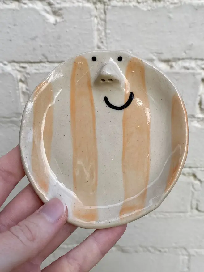 orange stripe handmade ceramic trinket dish