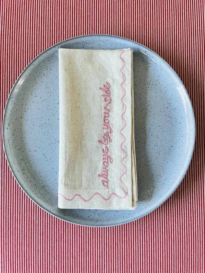 Individual Embroidered Valentines Napkins