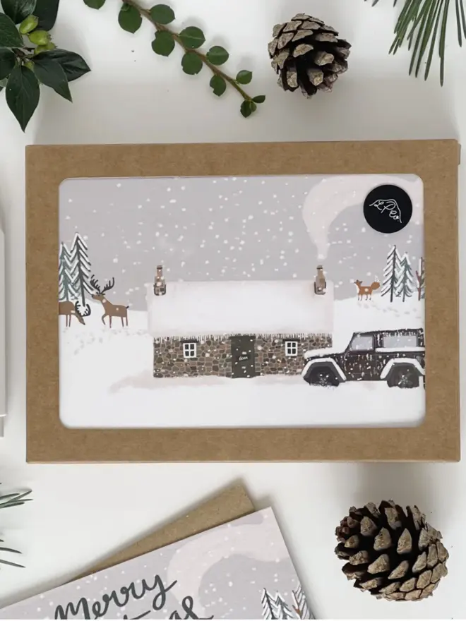 Bothy in the snow christmas card pack