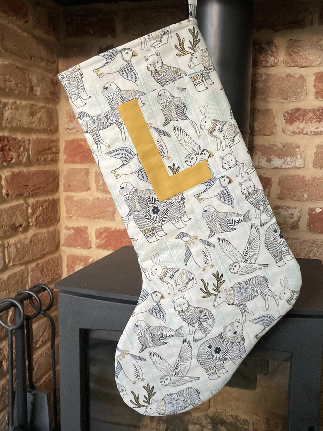 Cooper and Fred Personalised Quilted Stocking in Arctic Animals Print