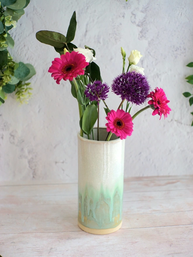 large green and white vase, tall vase, ceramic large vase, vase gift, flower vase, flower gift, gift for flower lovers, Floral gift, blue vase, Jenny Hopps Pottery