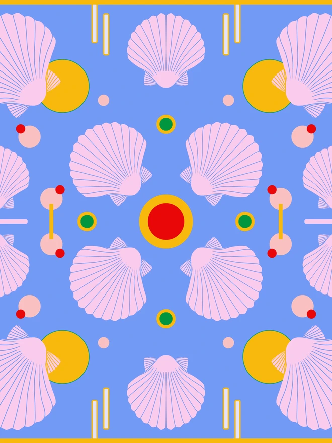 'Sea Shells - Blue and Pink' Silk Scarf