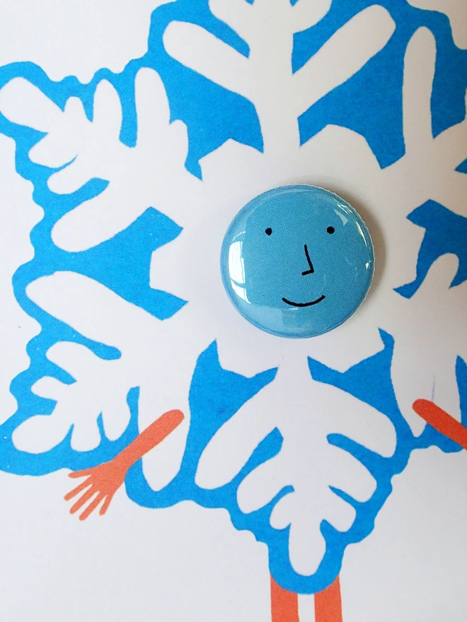 snowflake costume christmas greeting card with pin badge