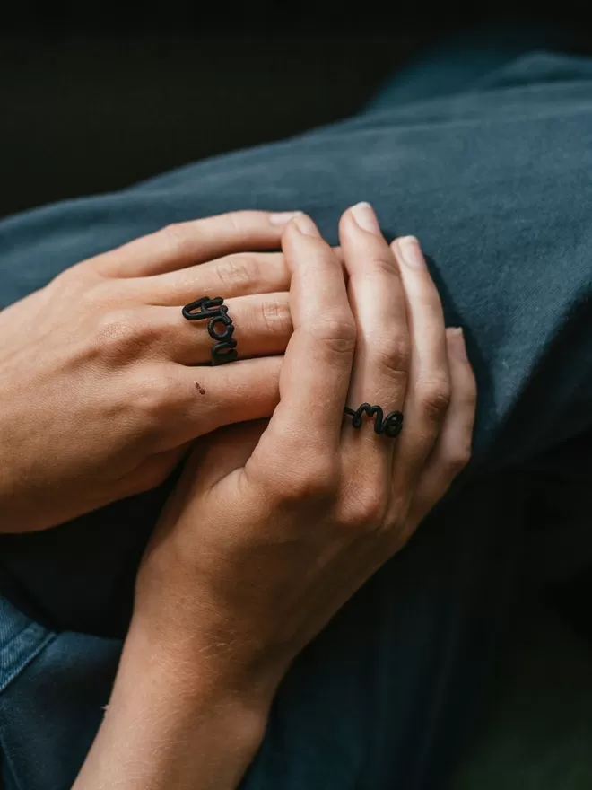 This Is 'Me' Statement Ring in black.