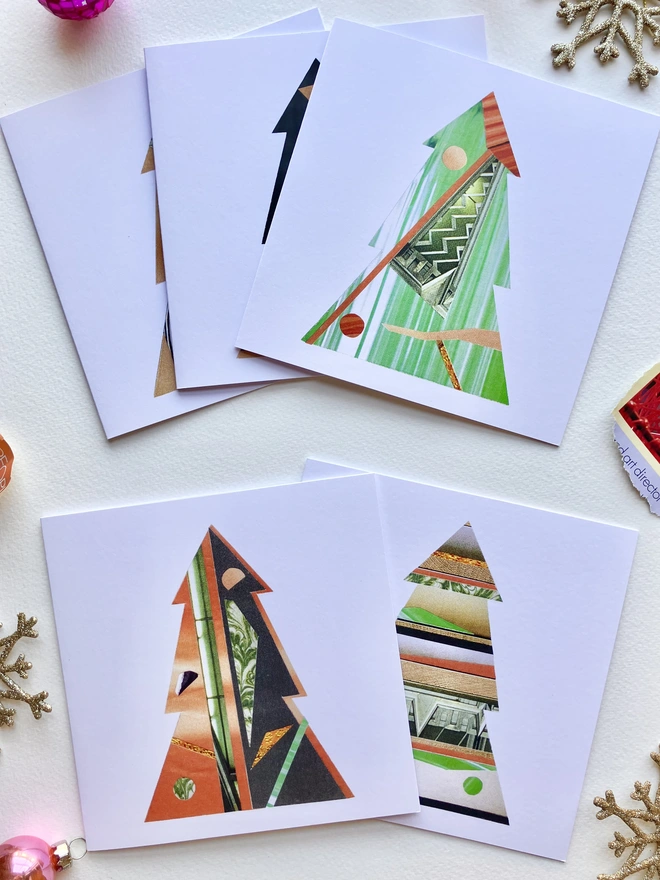 Set of 5 Festive tree Christmas Cards