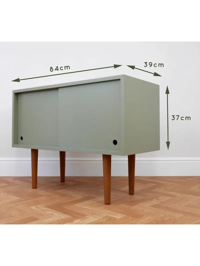 Mid Century Sage Green Record Cabinet 